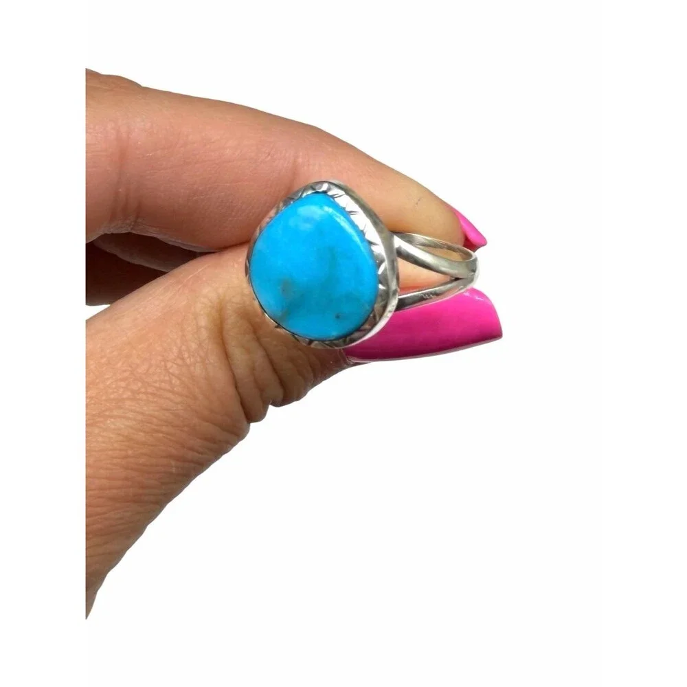 Aztec Mountain Turquoise Ring Size 10 Solid 925 Sterling Silver